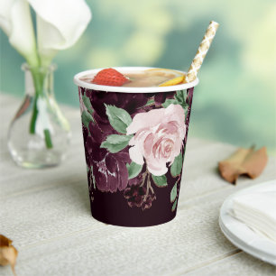 Moody Passion Dramatic Purple Wine Rose Garland Paper Cups