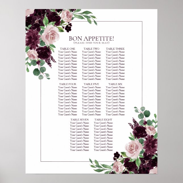 Moody Passion | Purple Floral Frame Seat Chart (Front)