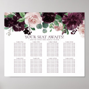Moody Passion Purple Floral Garland Seat Chart