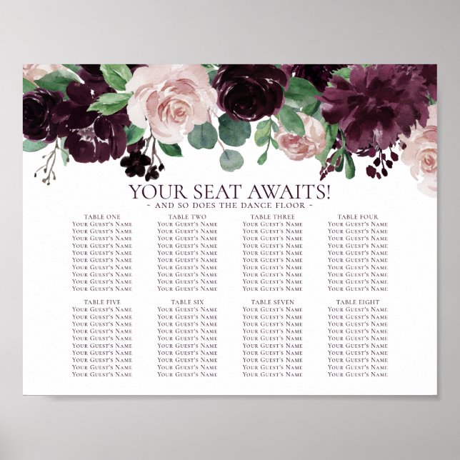 Moody Passion | Purple Floral Garland Seat Chart (Front)