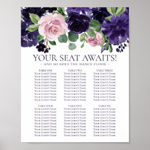 Moody Passion   Purple Floral Party Seating Chart