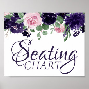 Moody Passion   Purple Floral Seating Chart Sign
