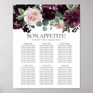 Moody Passion Purple Floral Self Seating Chart