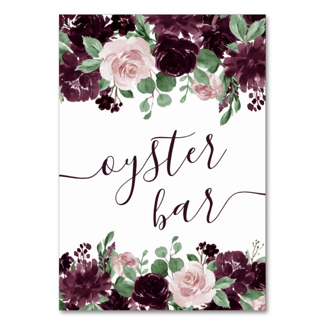 Moody Passions | Dramatic Purple Wine Oyster Bar Table Number (Front)