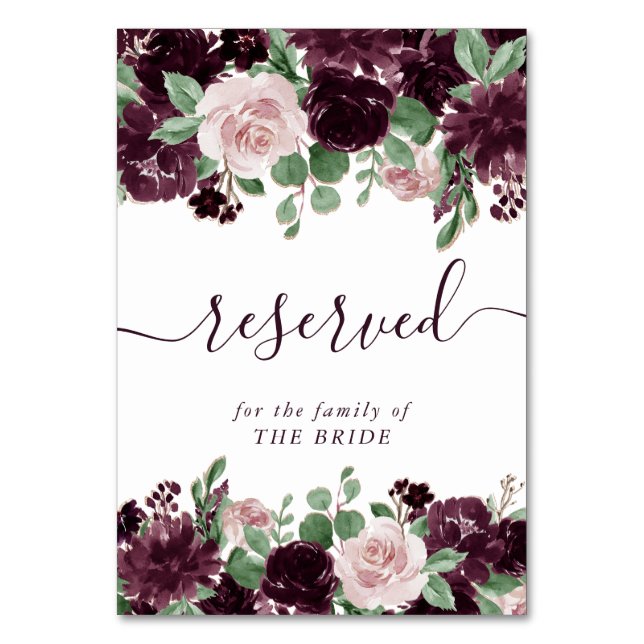 Moody Passions | Dramatic Purple Wine Reserved Table Number (Front)