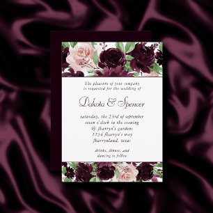 Moody Passions   Dramatic Purple Wine Rose Garland Invitation
