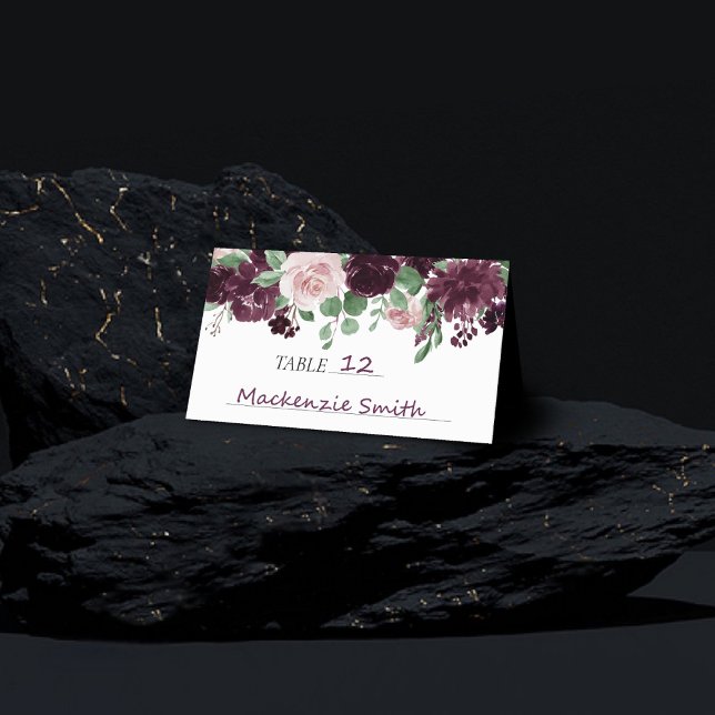 Moody Passions | Dramatic Purple Wine Rose Garland Place Card (Creator Uploaded)
