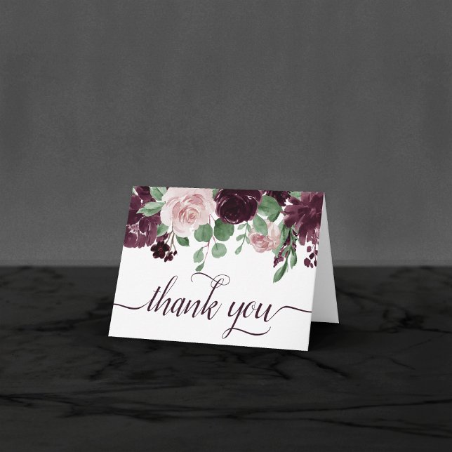 Moody Passions | Dramatic Purple Wine Rose Garland Thank You Card (Creator Uploaded)