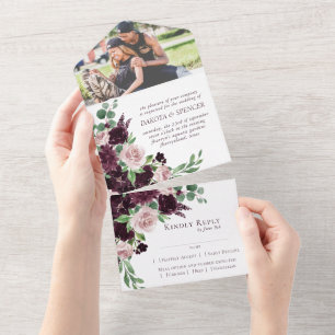 Moody Passions   Dramatic Purple Wine Rose Photo All In One Invitation