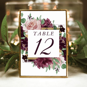 Moody Passions   Dramatic Purple Wine Rose Wreath Table Number