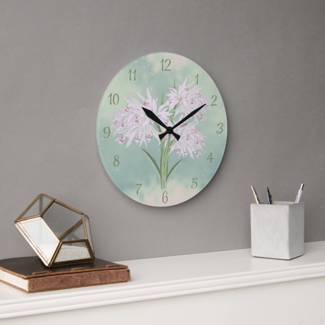 Moody Pastel Watercolor Orchids Wall Clock (Office)