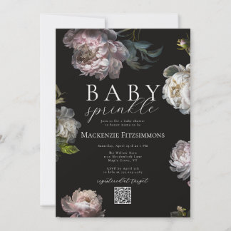 Moody Peony Dark Floral Baby Sprinkle Invitation