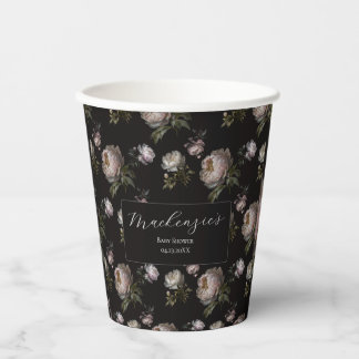 Moody Peony Flowers Baby Shower  Paper Cups