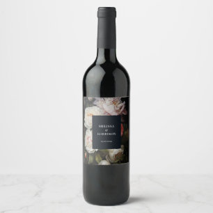 Moody Peony Painterly Floral Wedding Wine Label