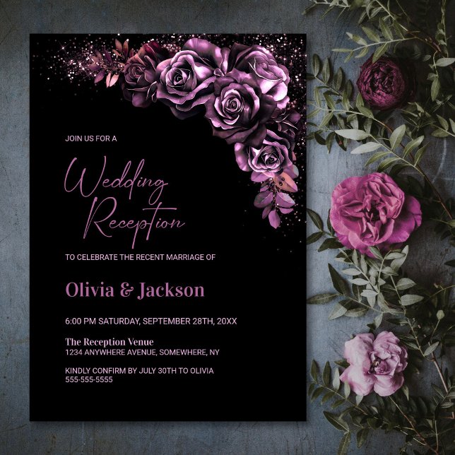 Moody Pink Floral Wedding Reception Invitation (Creator Uploaded)