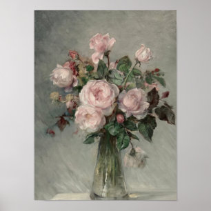 Moody Pink Peonies Painting Vintage Flower Print D