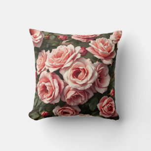 Moody Pink Rose Garden Pattern Cushion