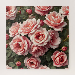 Moody Pink Rose Garden Pattern Jigsaw Puzzle