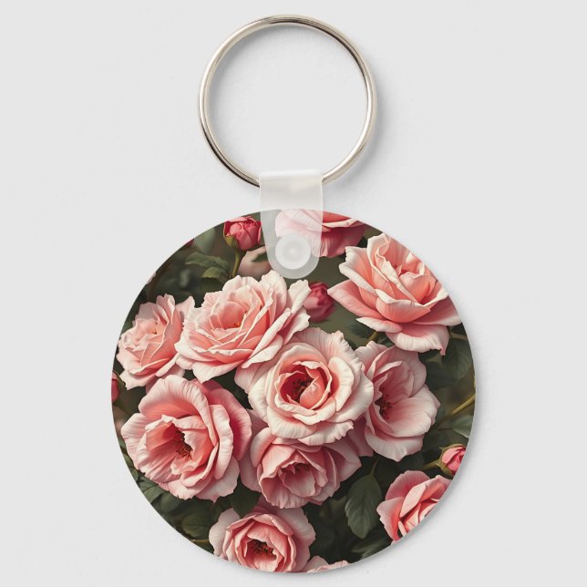 Moody Pink Rose Garden Pattern Key Ring (Front)