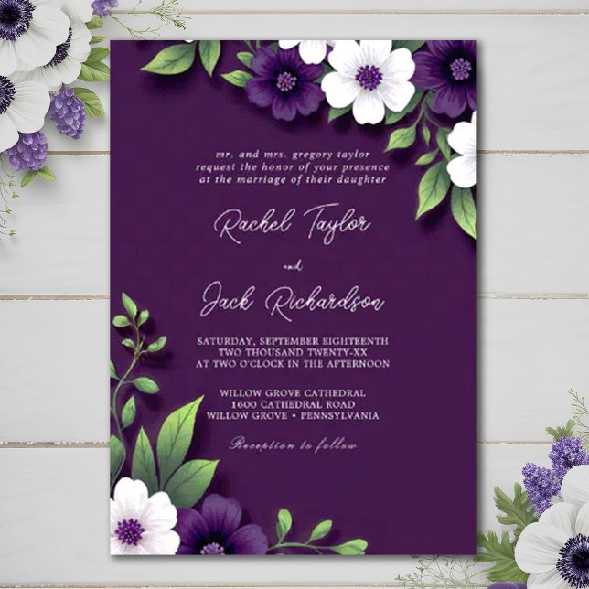 Moody Plum Blooms Dusty Shades Purple Wedding Invitation (Creator Uploaded)