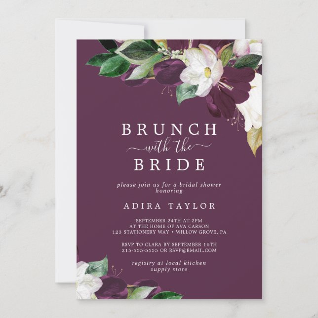 Moody Plum Brunch with the Bride Bridal Shower Invitation (Front)