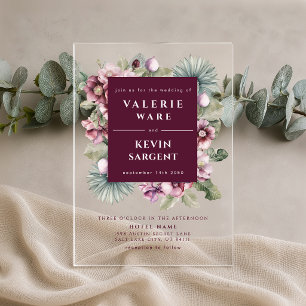 Moody Plum Burgundy Fig Botanical Wedding Acrylic Invitations