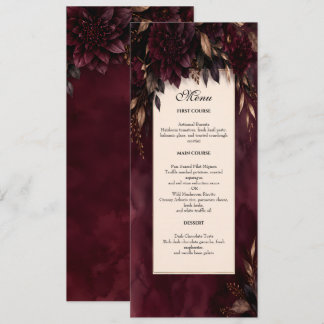 Moody Plum & Dark Floral Winter Wedding Menu Card