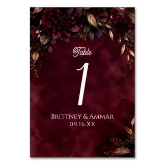 Moody Plum & Dark Floral Winter Wedding Table Numb Number