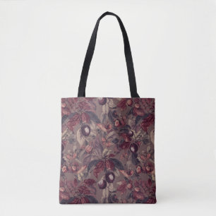 Moody Plum & Fig Leaves Tote Bag   Artistic Floral