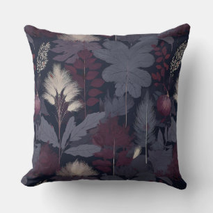 Moody Plum Fig & Pampas Grass Pattern Throw Pillow