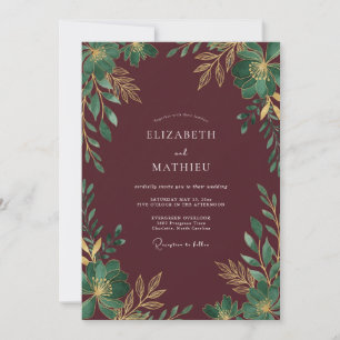 Moody Plum Foliage Eucalyptus Wedding Invitation
