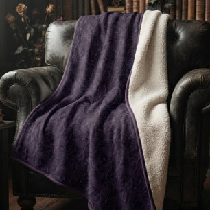 Moody Plum Gothic Damask Pattern Sherpa Blanket