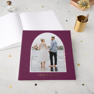 Moody Plum Modern Arch Photo Minimalist Wedding Guest Book
