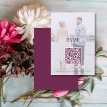 Moody Plum Modern Photo Minimalist Wedding RSVP