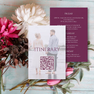 Moody Plum Modern Photo Wedding Itinerary QR Code Enclosure Card