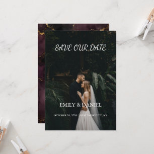 Moody Plum Noir Elegant Fall Photo Save The Date Invitation