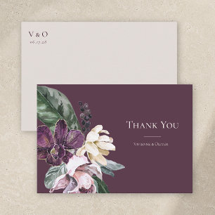 Moody Plum Orchid Floral Wedding Thank You Card