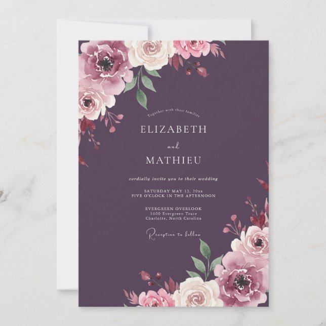 Moody Plum Painted Wedding Invitation (Front)