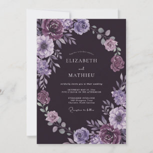 Moody Plum Petal Wedding Invitation