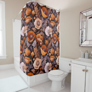 Moody poppies on black pattern shower curtain