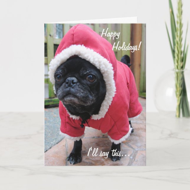 Moody Pug Christmas Greeting Card (Front)