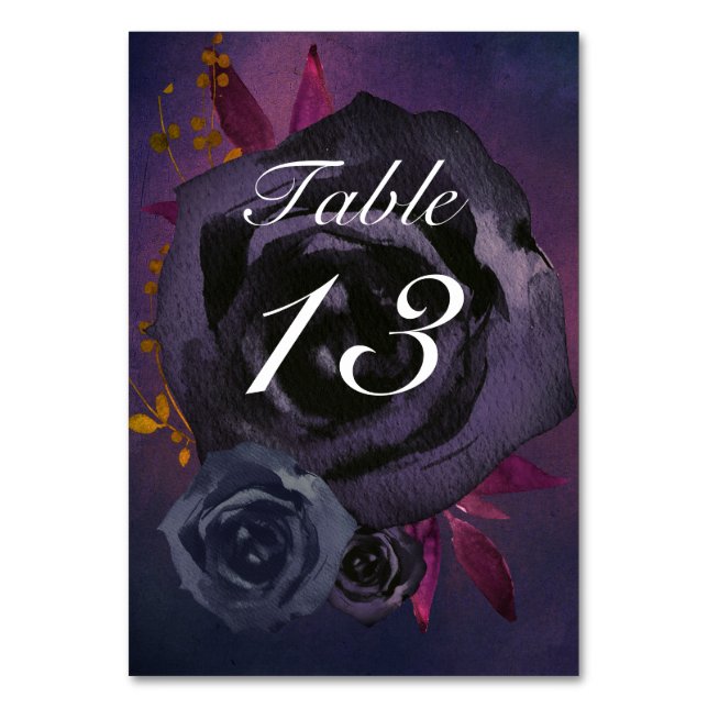  Moody Purple Black Fall Wedding Table Number (Front)