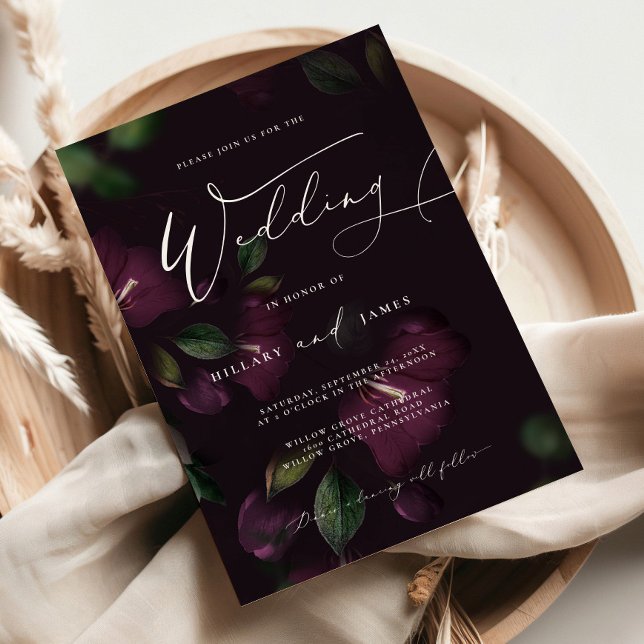 Moody Purple Bloom Calligraphy Wedding invitation  (Creator Uploaded)