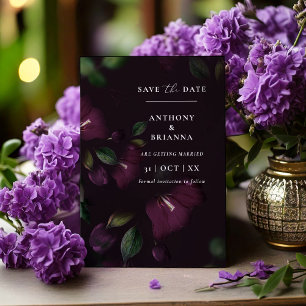 Moody Purple Bloom Grunge Save the date Wedding Invitation