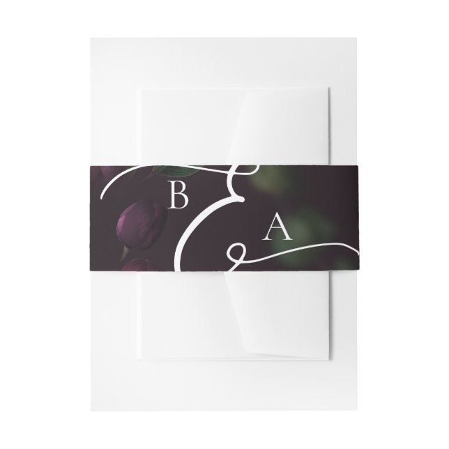 Moody Purple Bloom Grunge Wedding  Invitation Belly Band (Front Example)