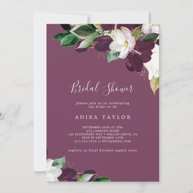 Moody Purple Blooms | Berry Bridal Shower Invitation (Front)