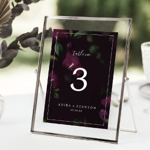Moody Purple Blooms   Black Pattern Table Number