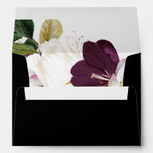 Moody Purple Blooms Black Wedding Invitation Envelope