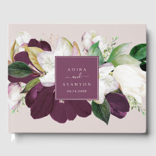 Moody Purple Blooms Blush & Berry Wedding Guest Book