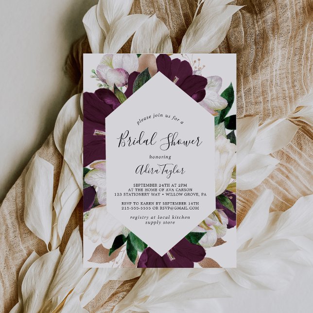 Moody Purple Blooms Bridal Shower Invitation (Creator Uploaded)